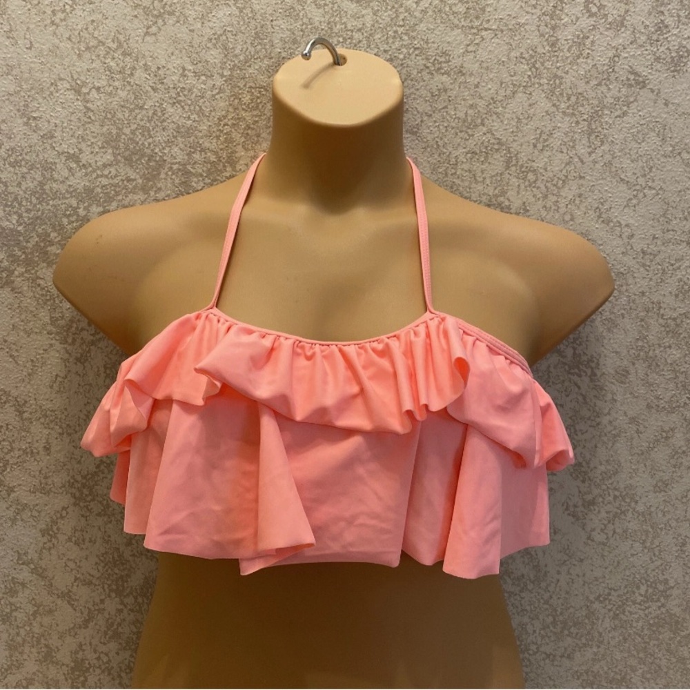 Peach Ruffle Halter Bikini Top